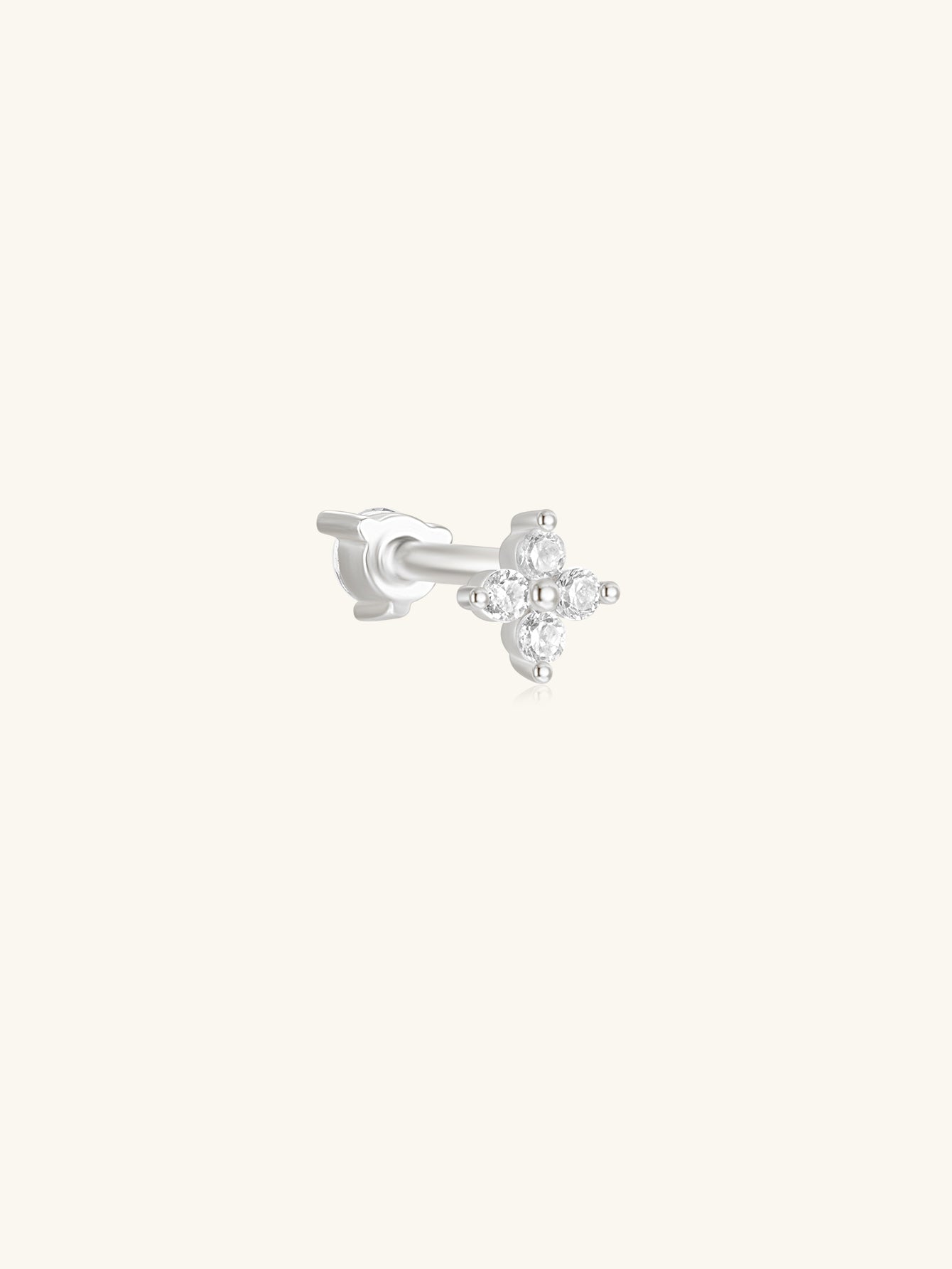 S925 Four-Leaf Clover Zircon Crown Double-Sided Ear Piercing Stud-Olarajewelry