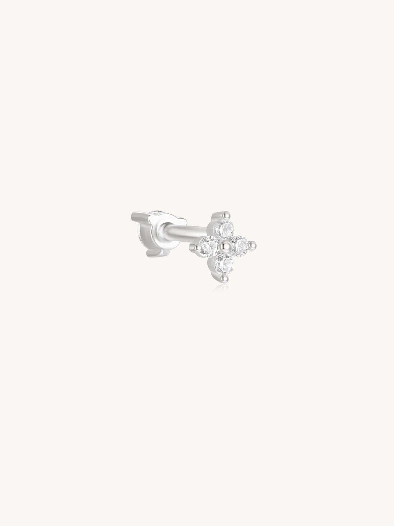 S925 Four-Leaf Clover Zircon Crown Double-Sided Ear Piercing Stud-Olarajewelry