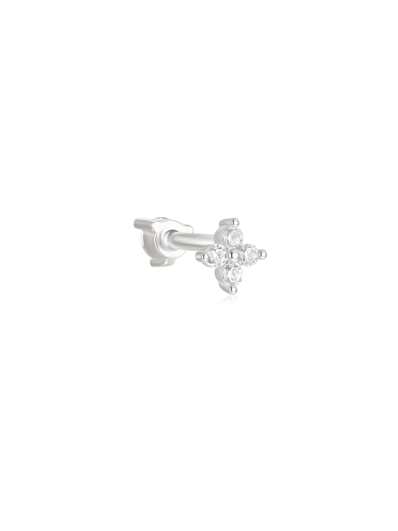S925 Four-Leaf Clover Zircon Crown Double-Sided Ear Piercing Stud-Olarajewelry