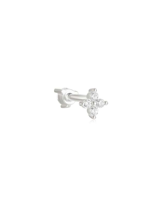 S925 Four-Leaf Clover Zircon Crown Double-Sided Ear Piercing Stud-Olarajewelry
