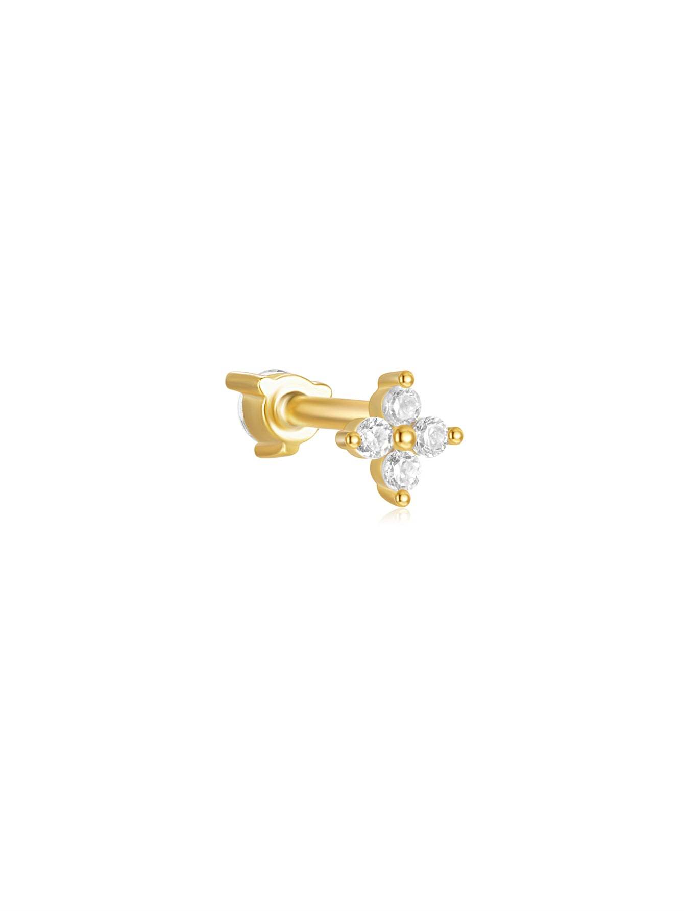 S925 Four-Leaf Clover Zircon Crown Double-Sided Ear Piercing Stud-Olarajewelry