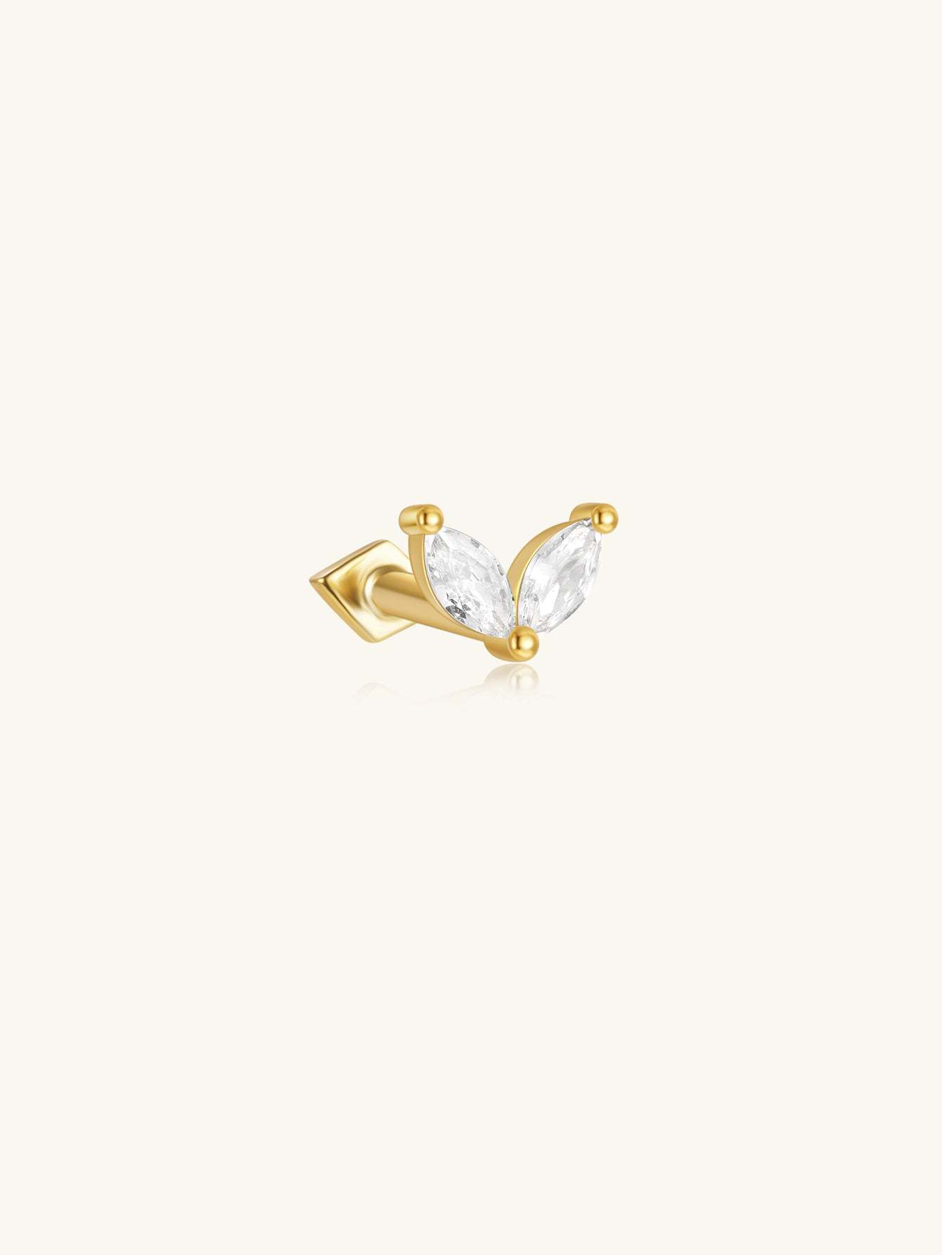 S925 Marquise Sprouts Reversible Wear Ear Piercing Stud-Olarajewelry