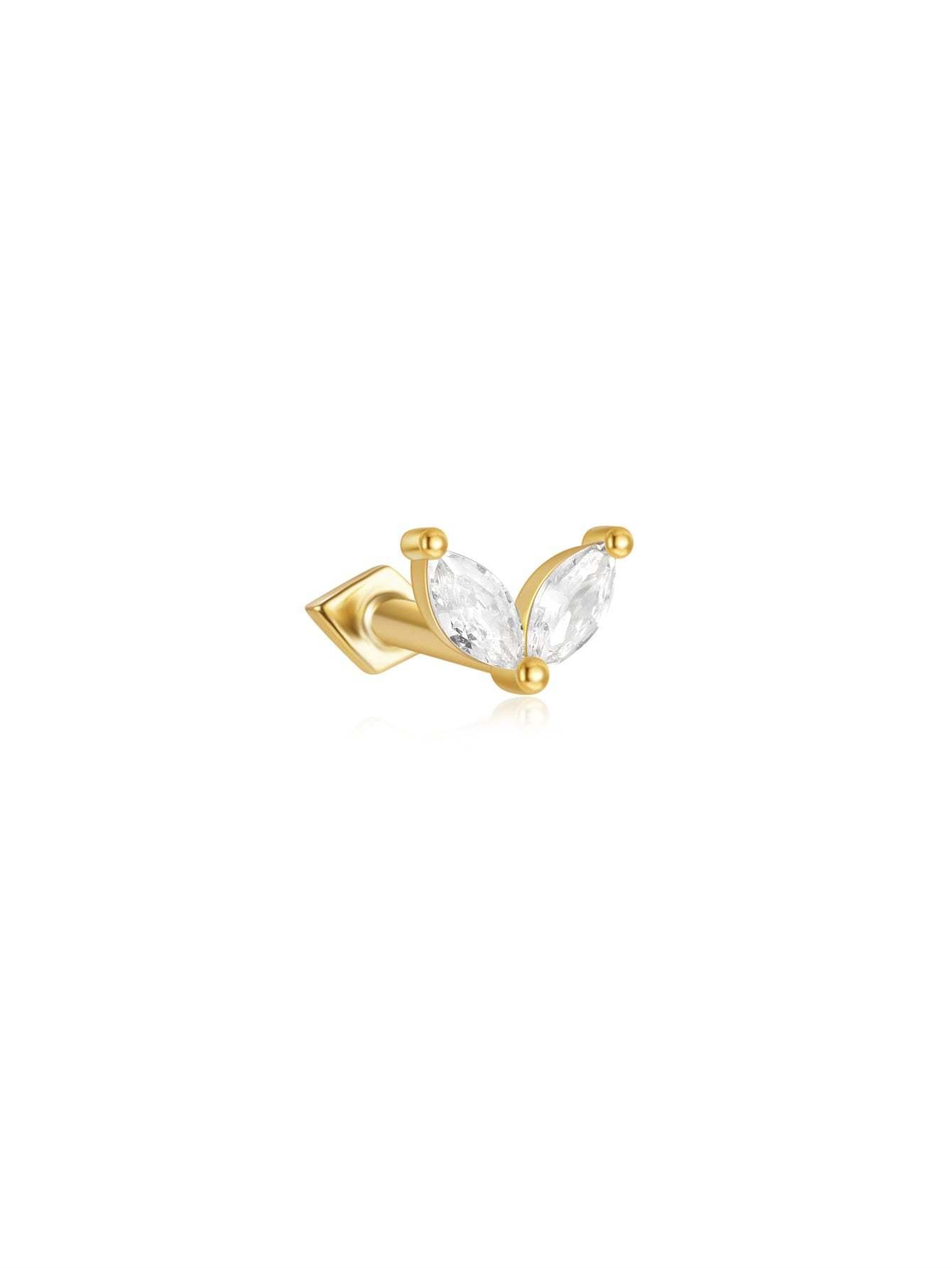 S925 Marquise Sprouts Reversible Wear Ear Piercing Stud-Olarajewelry