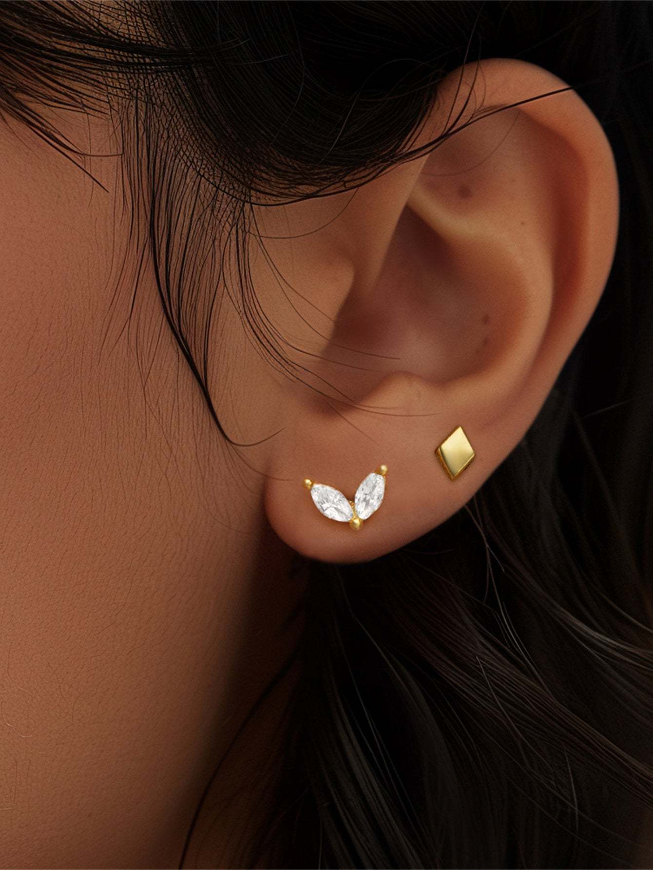 S925 Marquise Sprouts Reversible Wear Ear Piercing Stud-Olarajewelry