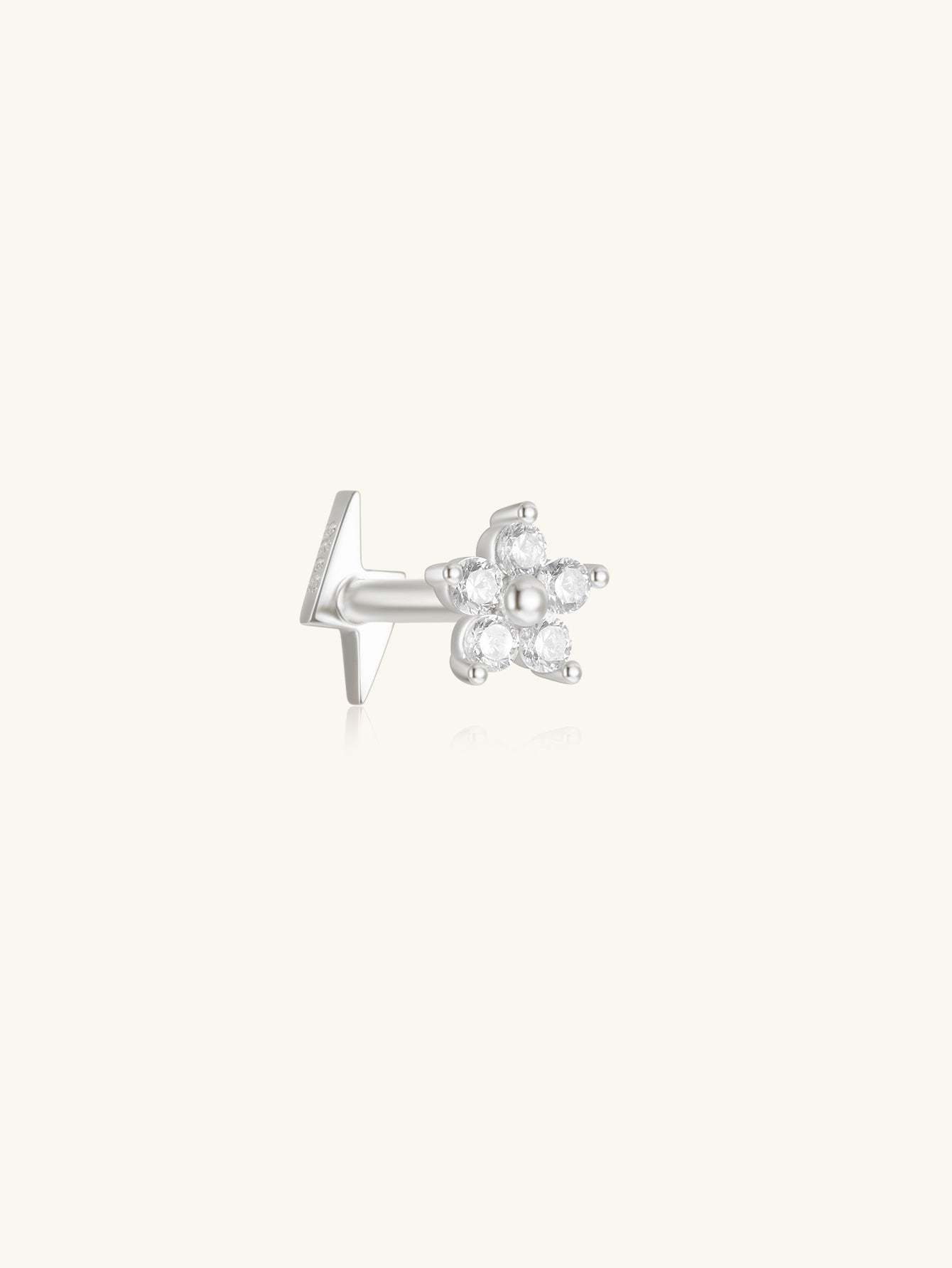 S925 Flower Zircon Flat Back Reversible Wear Daily Piercing Earring-Olarajewelry