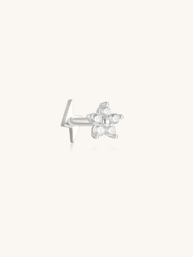 S925 Flower Zircon Flat Back Reversible Wear Daily Piercing Earring-Olarajewelry