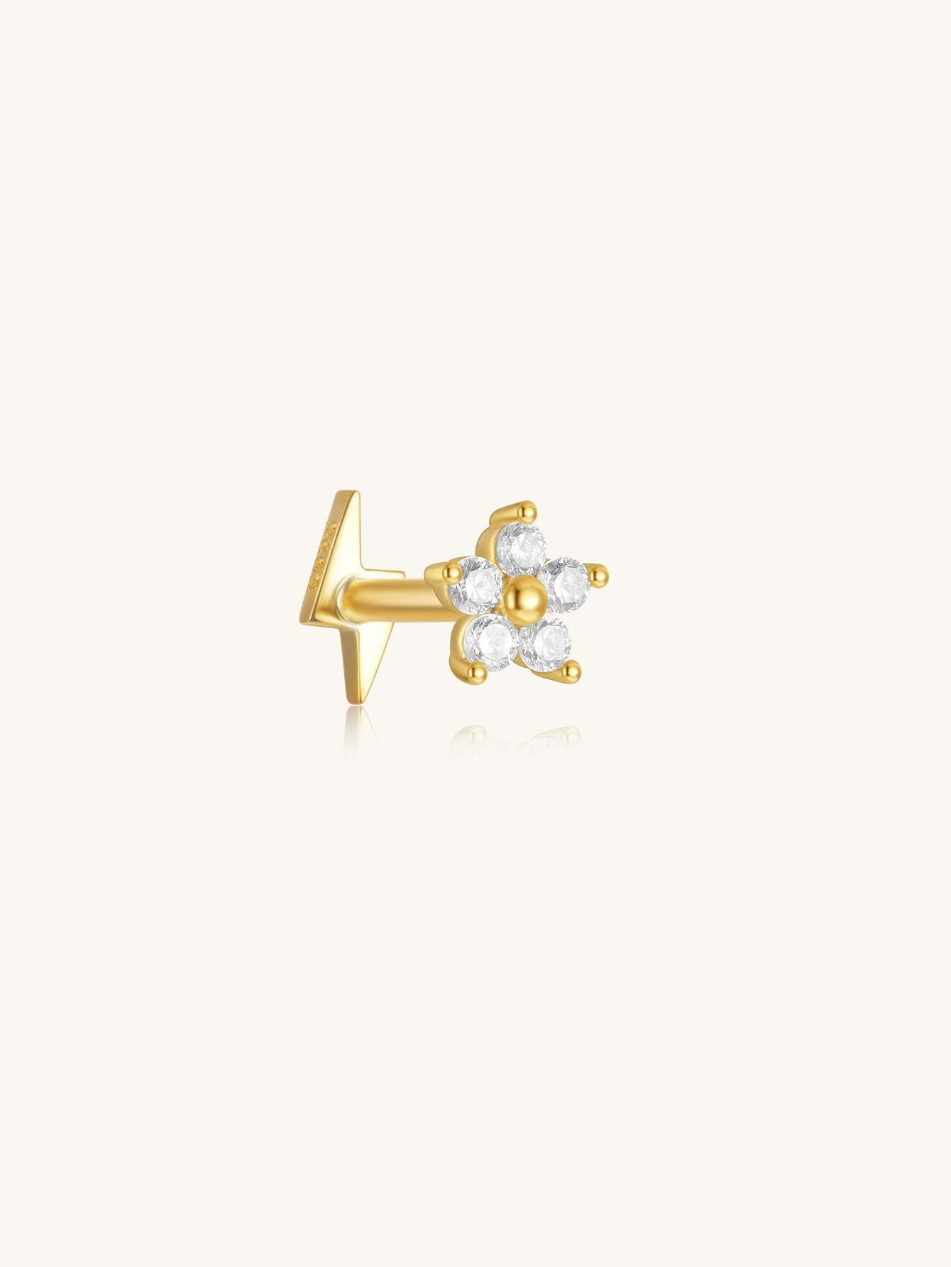 S925 Flower Zircon Flat Back Reversible Wear Daily Piercing Earring-Olarajewelry