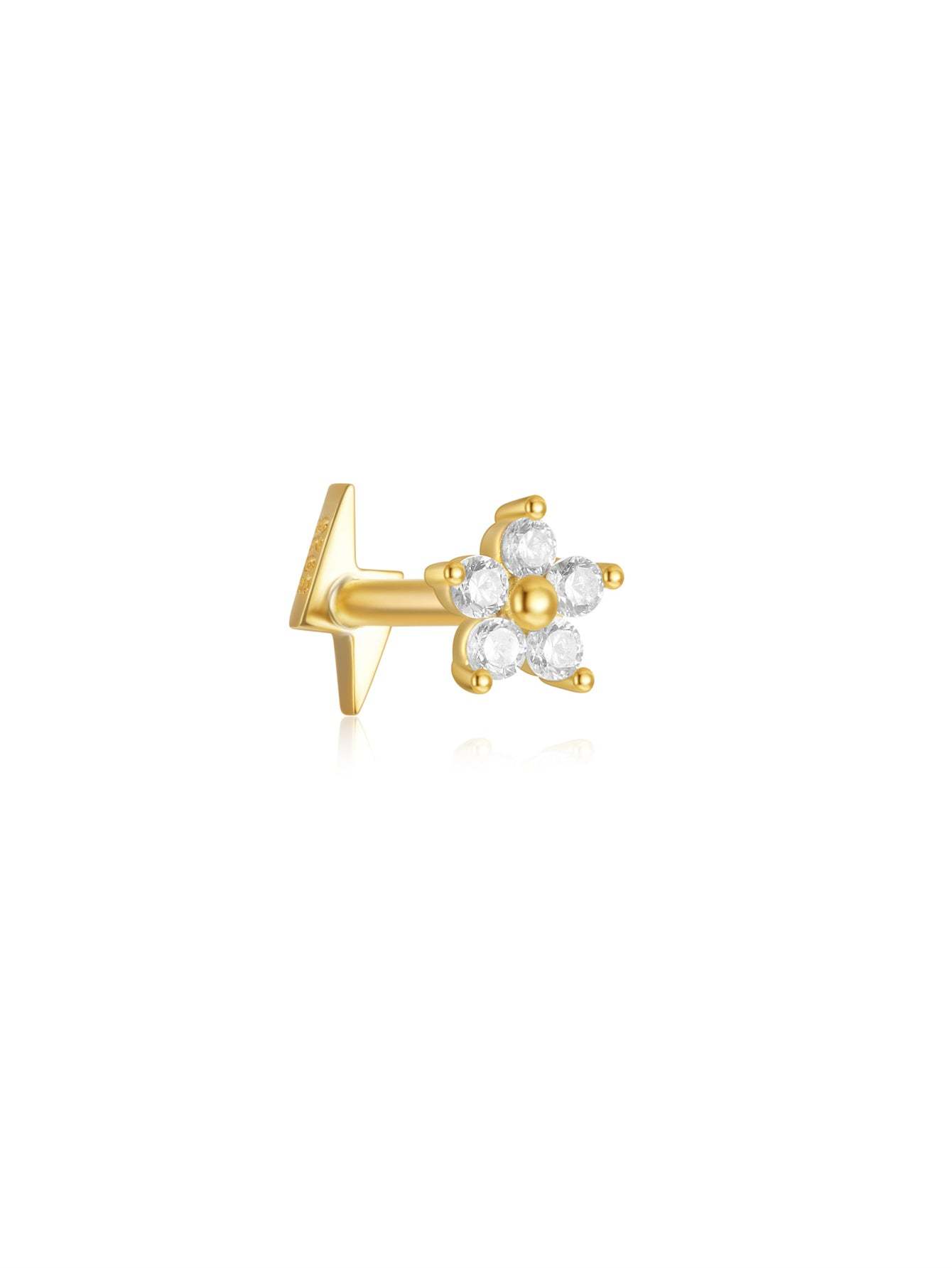 S925 Flower Zircon Flat Back Reversible Wear Daily Piercing Earring-Olarajewelry