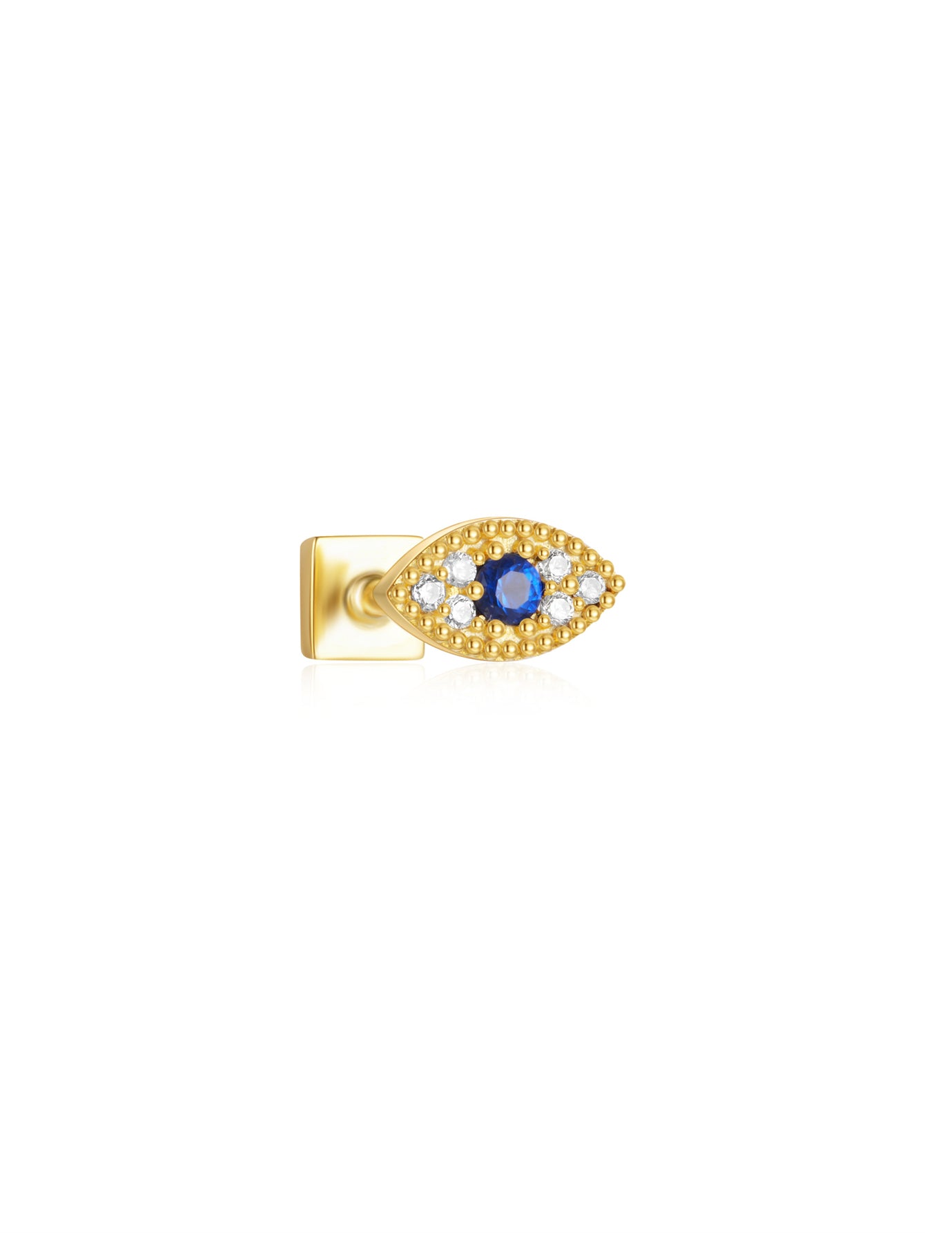 S925 Evil Eye Blue Zircon Square  Ear Piercing Stud-Olarajewelry