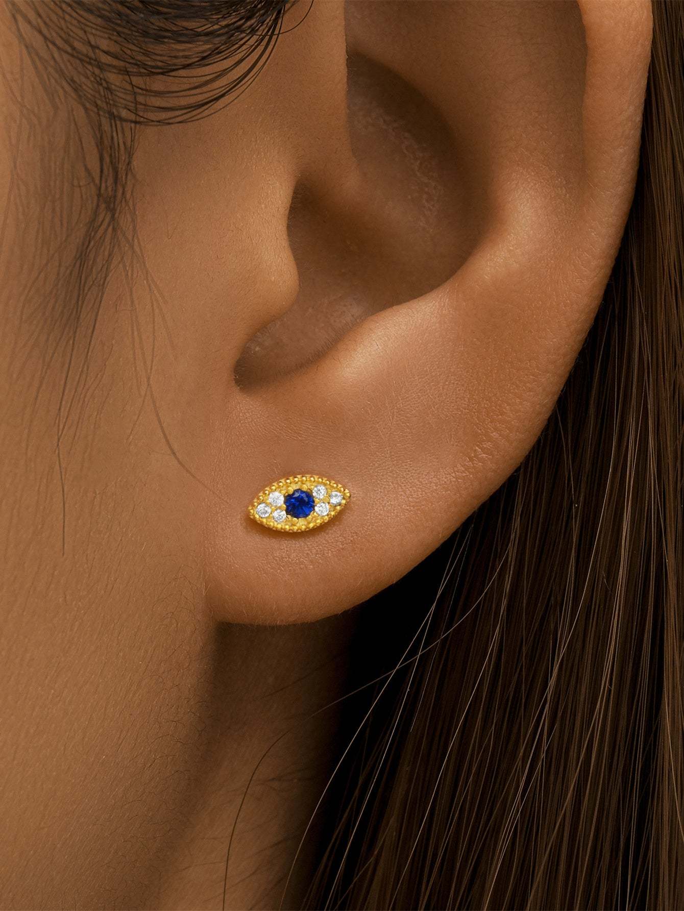 S925 Evil Eye Blue Zircon Square Ear Piercing Stud-Olarajewelry
