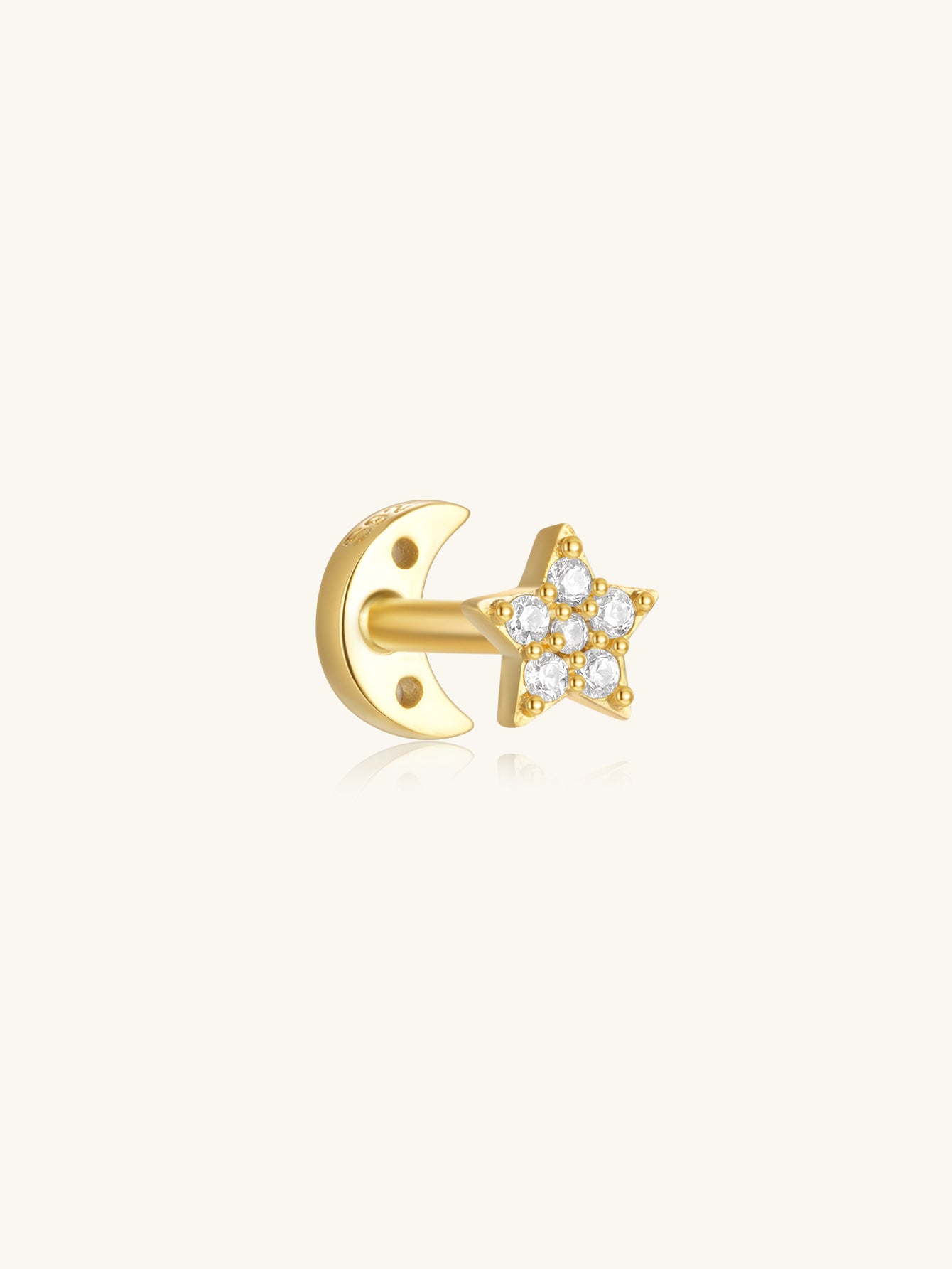 S925 Star and Moon Zircons Reversible Wear Fashion Piercing Earring-Olarajewelry