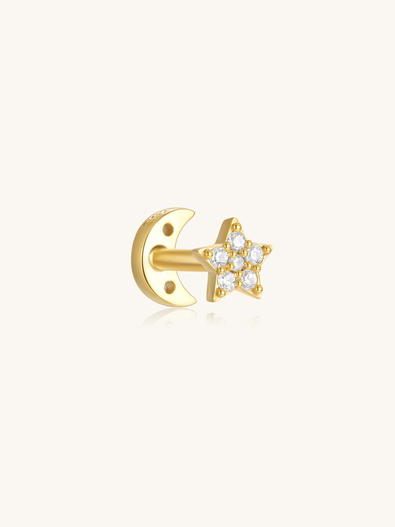 S925 Star and Moon Zircons Reversible Wear Fashion Piercing Earring-Olarajewelry