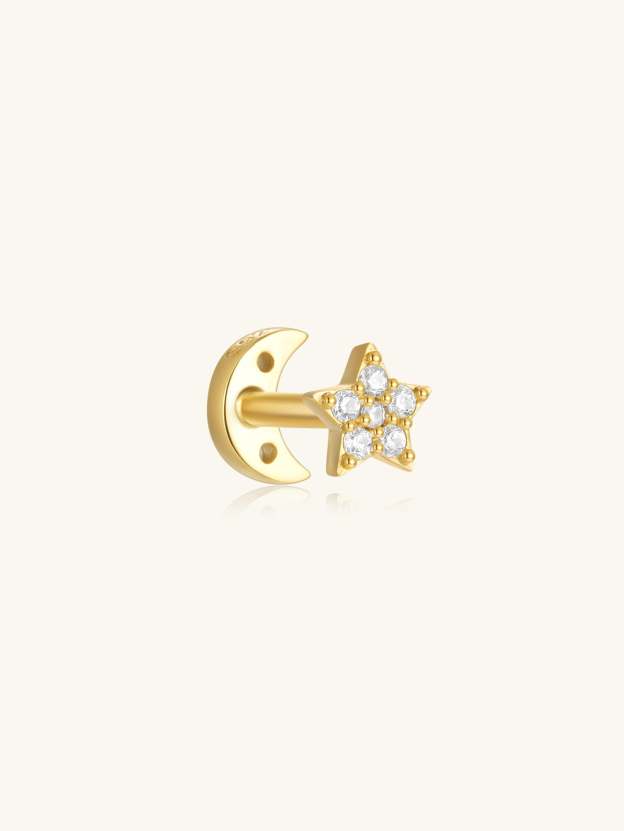 S925 Star and Moon Zircons Reversible Wear Fashion Piercing Earring-Olarajewelry