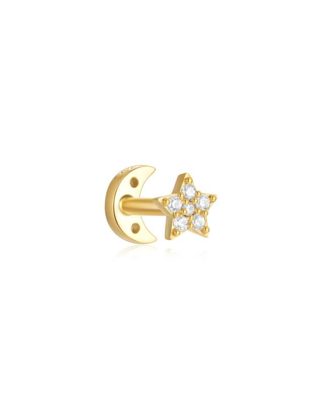 S925 Star and Moon Zircons Reversible Wear Fashion Piercing Earring-Olarajewelry