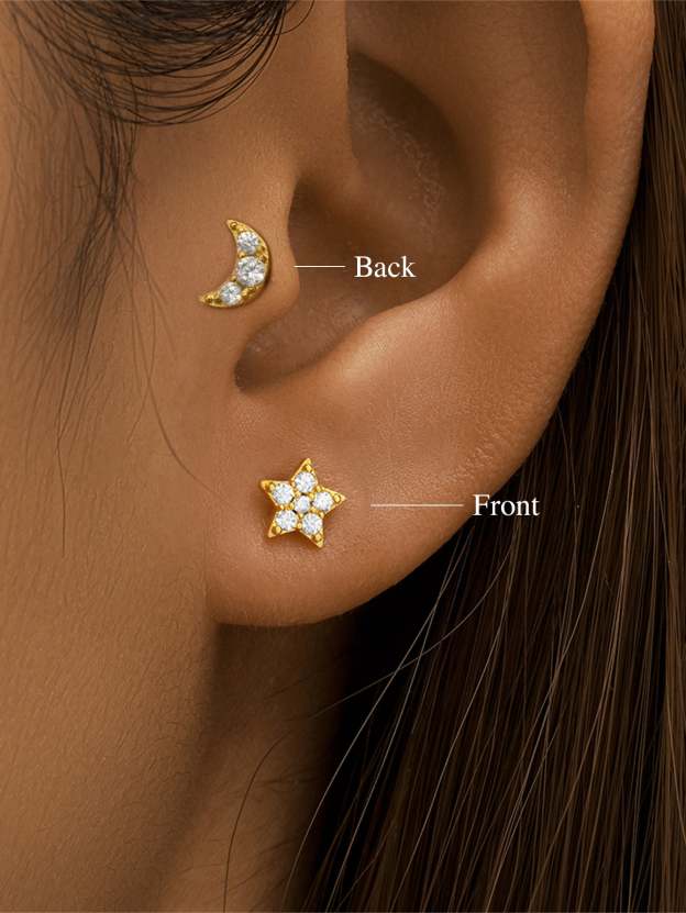 S925 Star and Moon Zircons Reversible Wear Fashion Piercing Earring-Olarajewelry