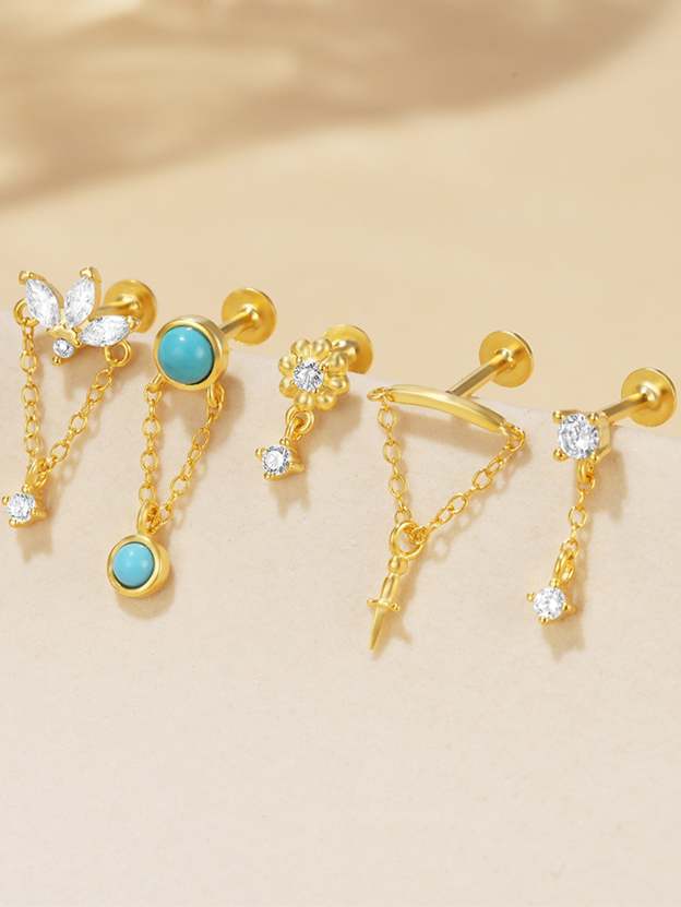 S925 Sterling Silver Zircon Tassel Chain Pierced Earring Set-Olarajewelry