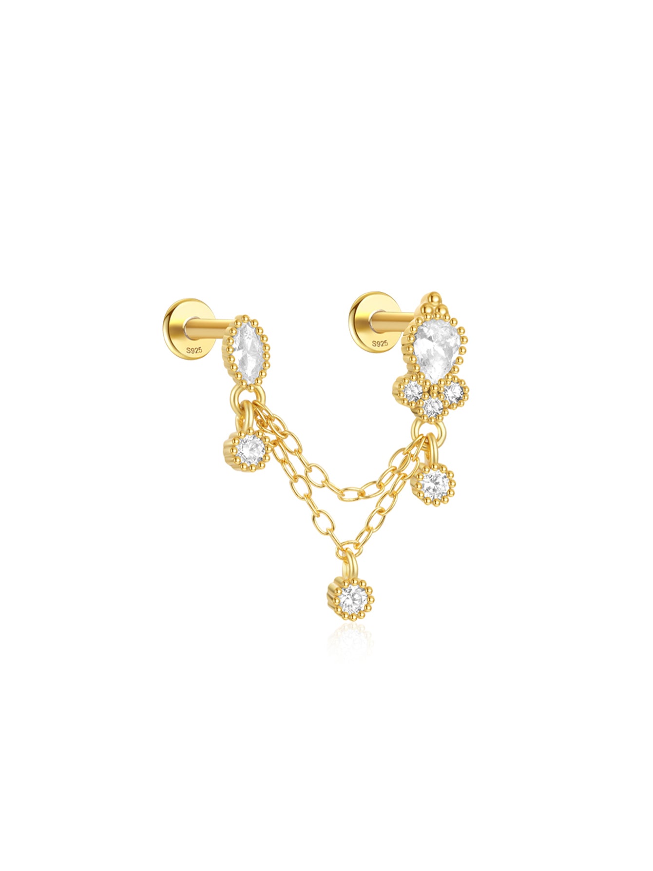 S925 Double Hole Tassel Ear Piercing Stud-Olarajewelry