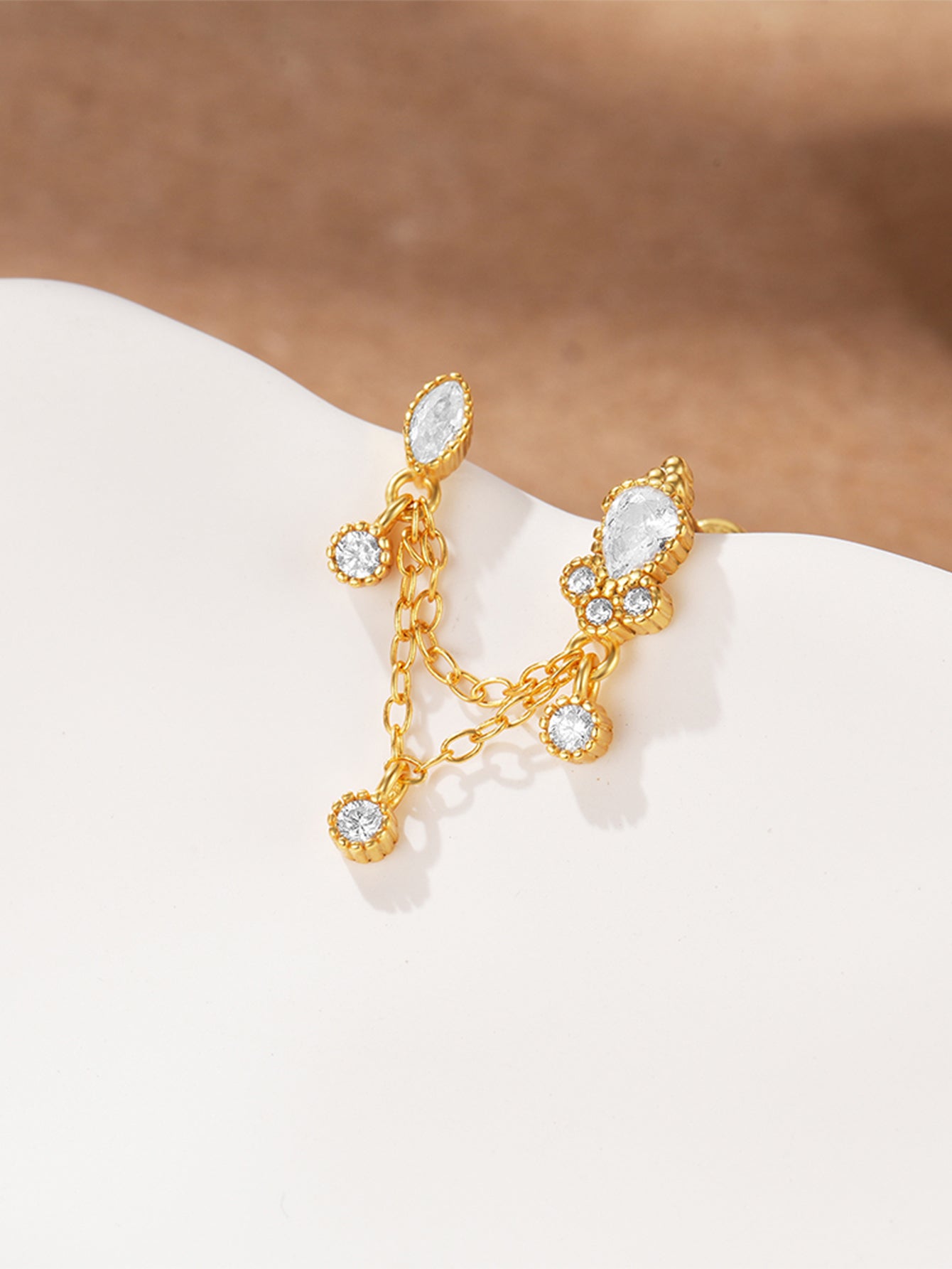 S925 Double Hole Tassel Ear Piercing Stud-Olarajewelry