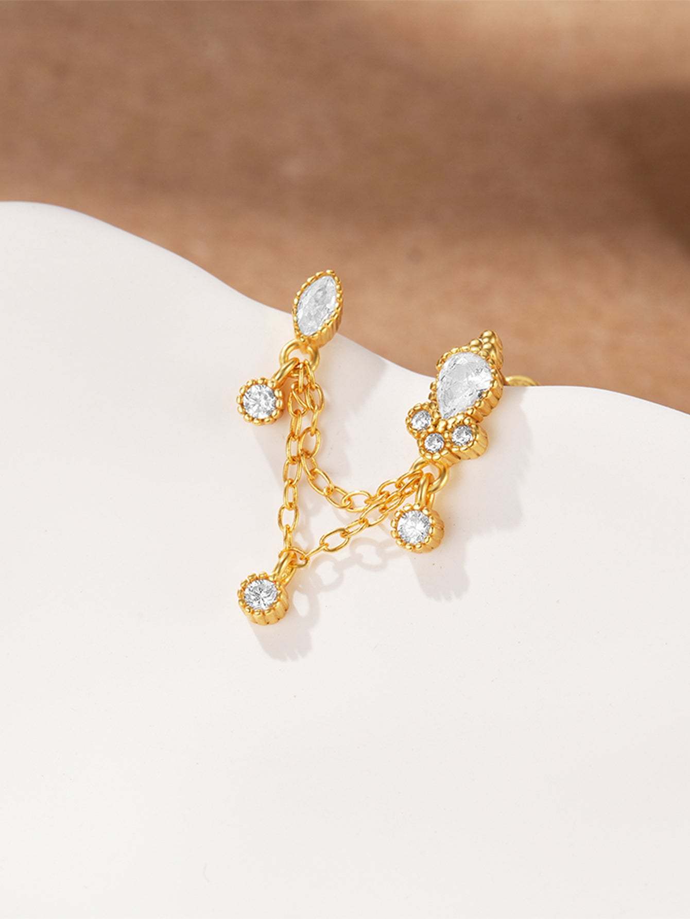 S925 Double Hole Tassel Ear Piercing Stud-Olarajewelry