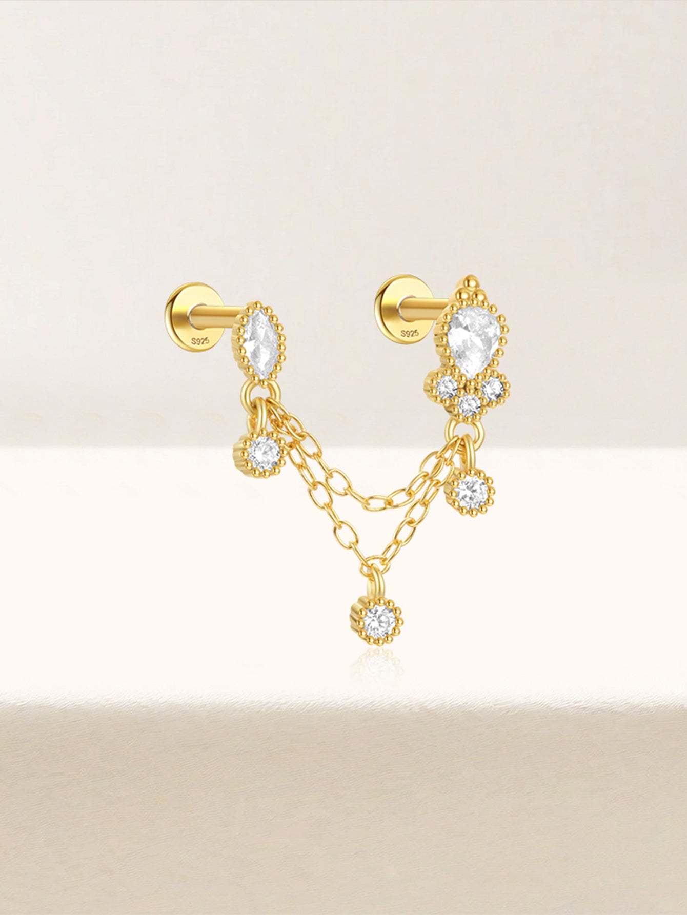 S925 Double Hole Tassel Ear Piercing Stud-Olarajewelry
