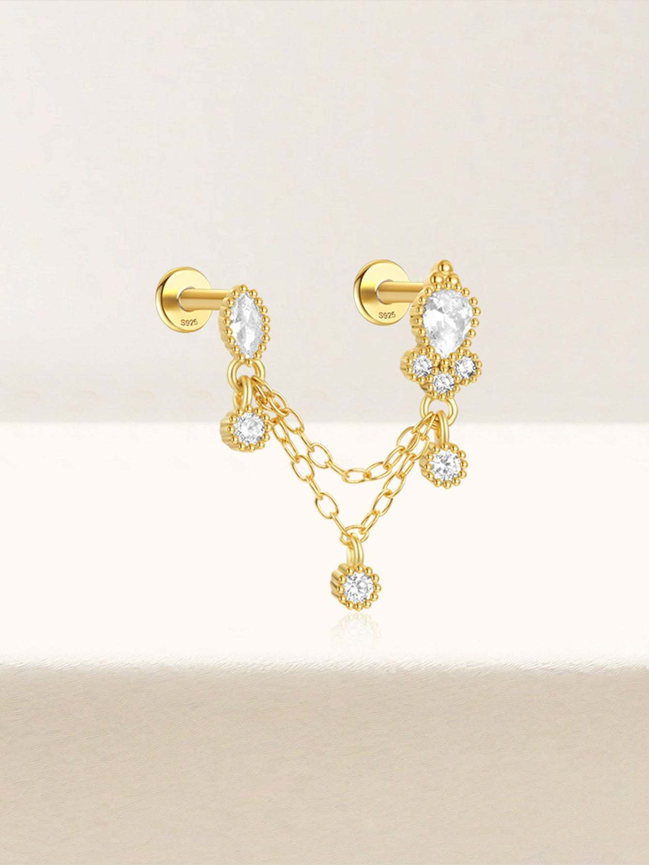 S925 Double Hole Tassel Ear Piercing Stud-Olarajewelry