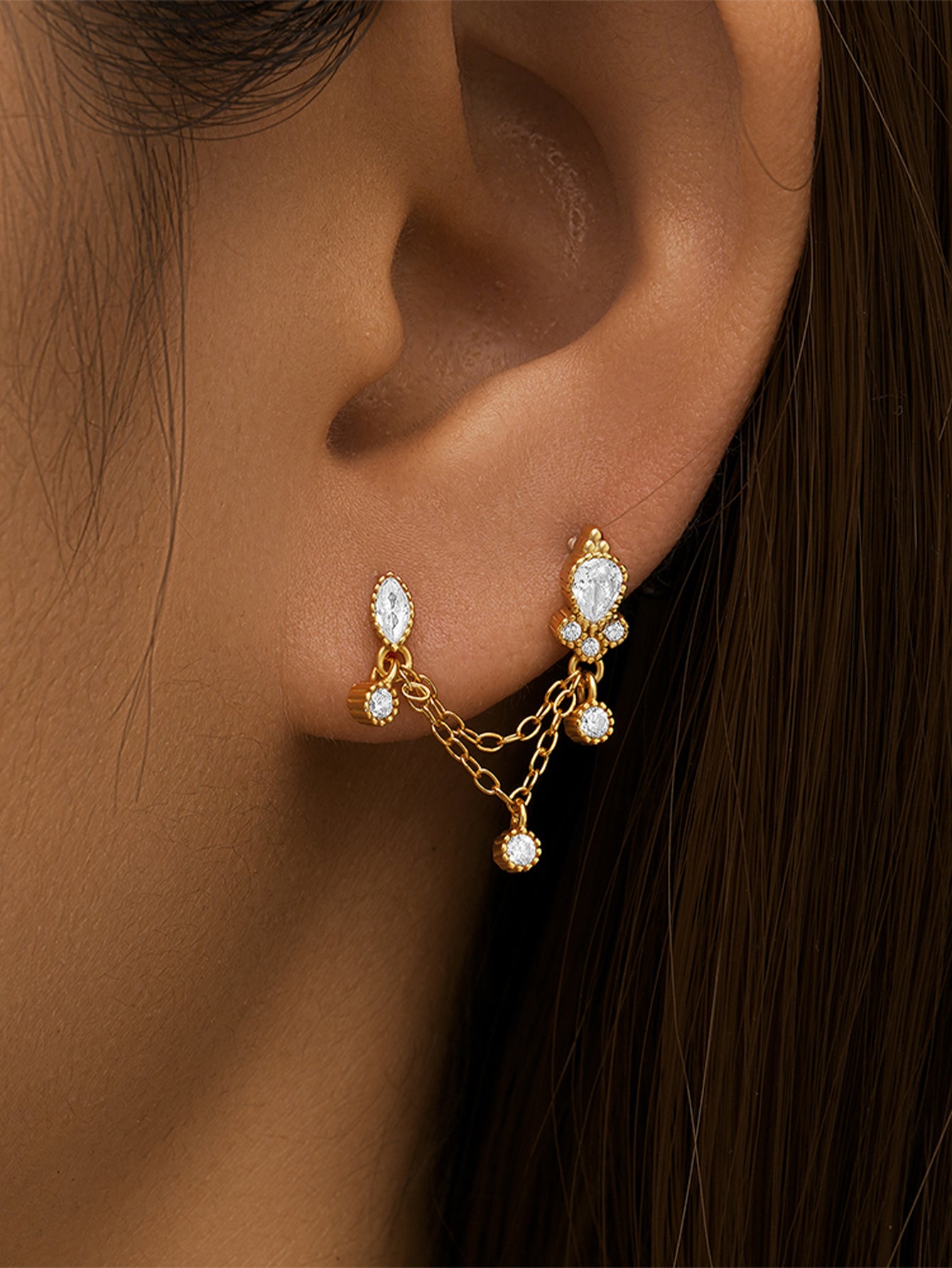 S925 Double Hole Tassel Ear Piercing Stud-Olarajewelry