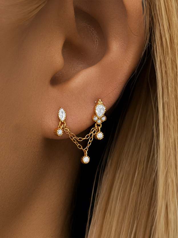 S925 Double Hole Tassel Ear Piercing Stud-Olarajewelry