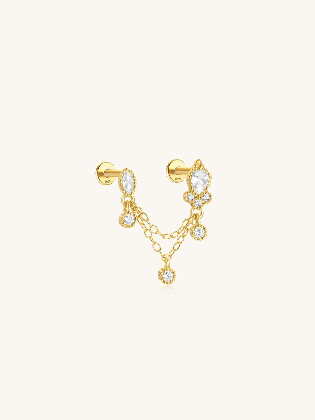 S925 Double Hole Tassel Ear Piercing Stud-Olarajewelry