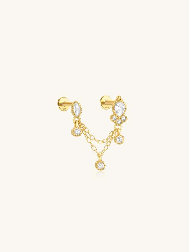 S925 Double Hole Tassel Ear Piercing Stud-Olarajewelry