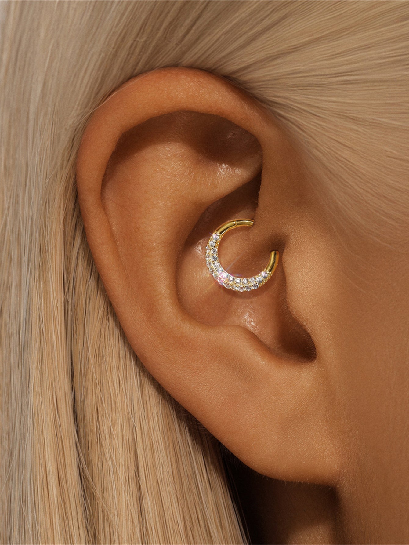 Olara S925 Mini Double Layers Zircons Cartilage Daith Earring Nose Ring 8MM-Olarajewelry