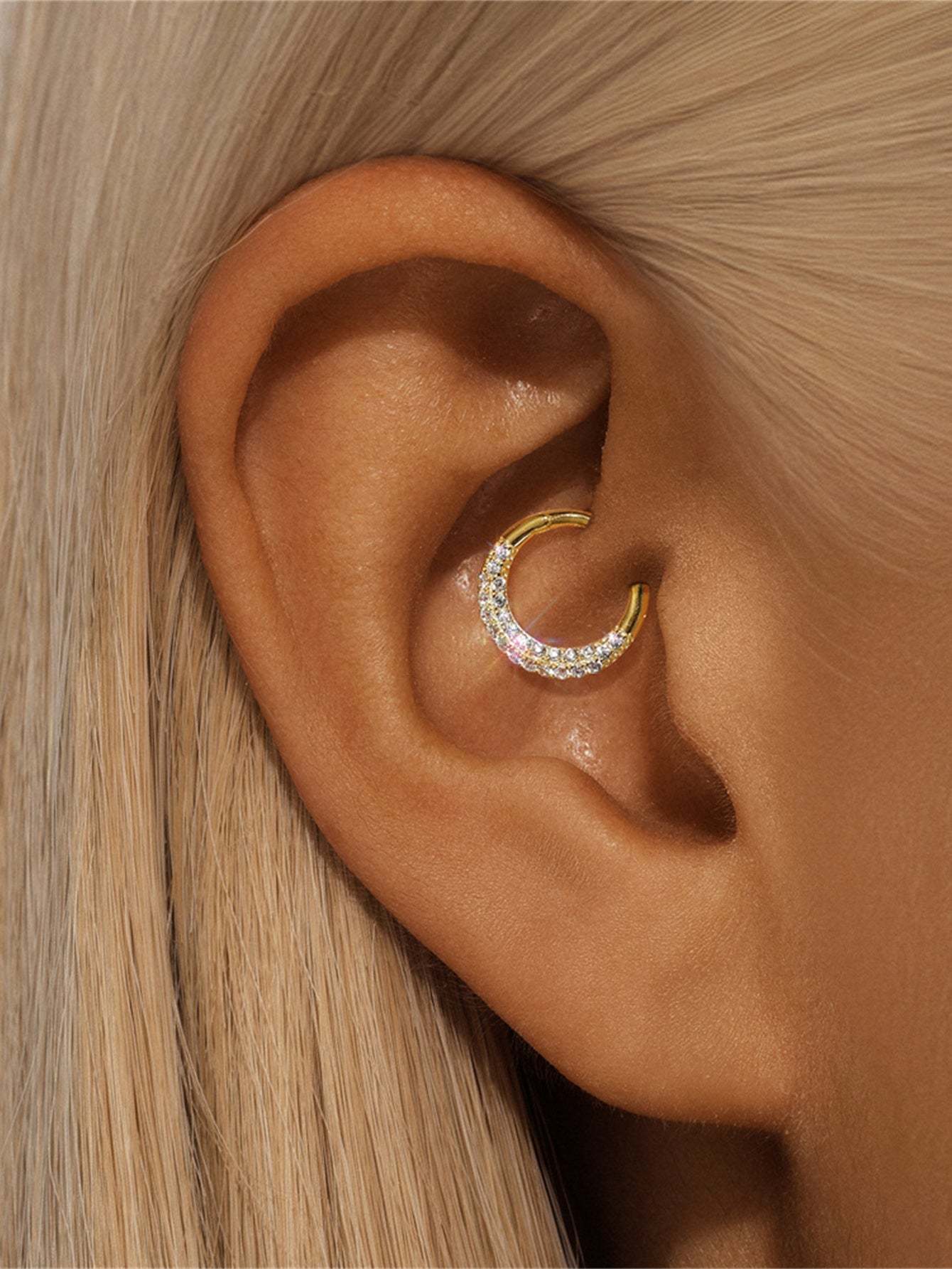 Olara S925 Mini Double Layers Zircons Cartilage Daith Earring Nose Ring 8MM-Olarajewelry