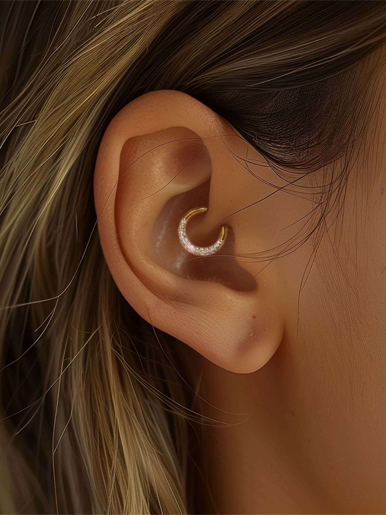 Olara S925 Mini Double Layers Zircons Cartilage Daith Earring Nose Ring 8MM-Olarajewelry
