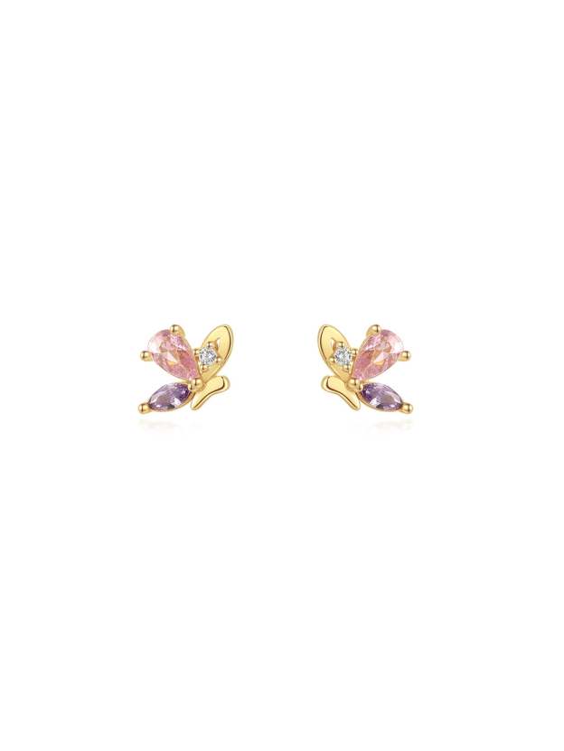 S925 Pink＆Purple Butterfly Drop Earring Set-Olarajewelry