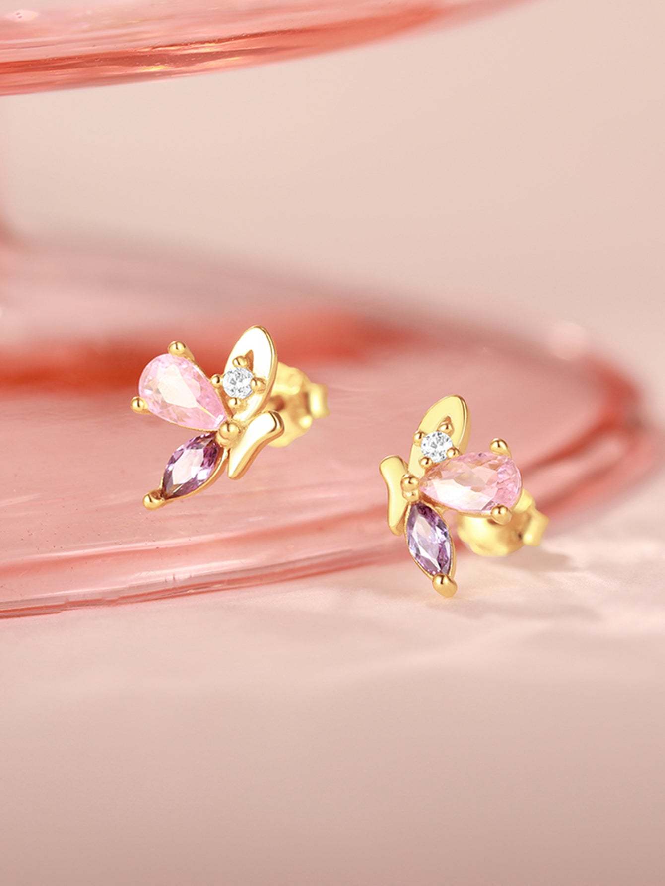 Olara 925 Sterling Silver Purple Marquise Zircon Elegant Butterfly Stud Earrings-Olarajewelry