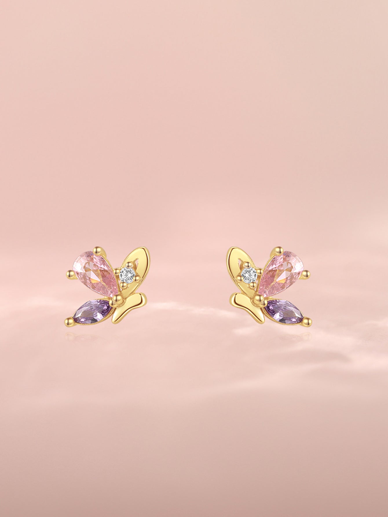 Olara 925 Sterling Silver Purple Marquise Zircon Elegant Butterfly Stud Earrings-Olarajewelry