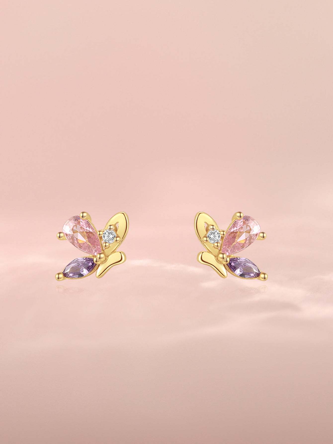 Olara 925 Sterling Silver Purple Marquise Zircon Elegant Butterfly Stud Earrings-Olarajewelry
