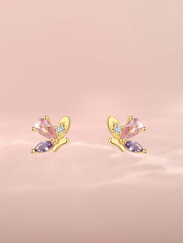 Olara 925 Sterling Silver Purple Marquise Zircon Elegant Butterfly Stud Earrings-Olarajewelry