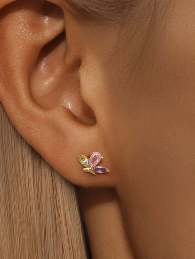 Olara 925 Sterling Silver Purple Marquise Zircon Elegant Butterfly Stud Earrings-Olarajewelry