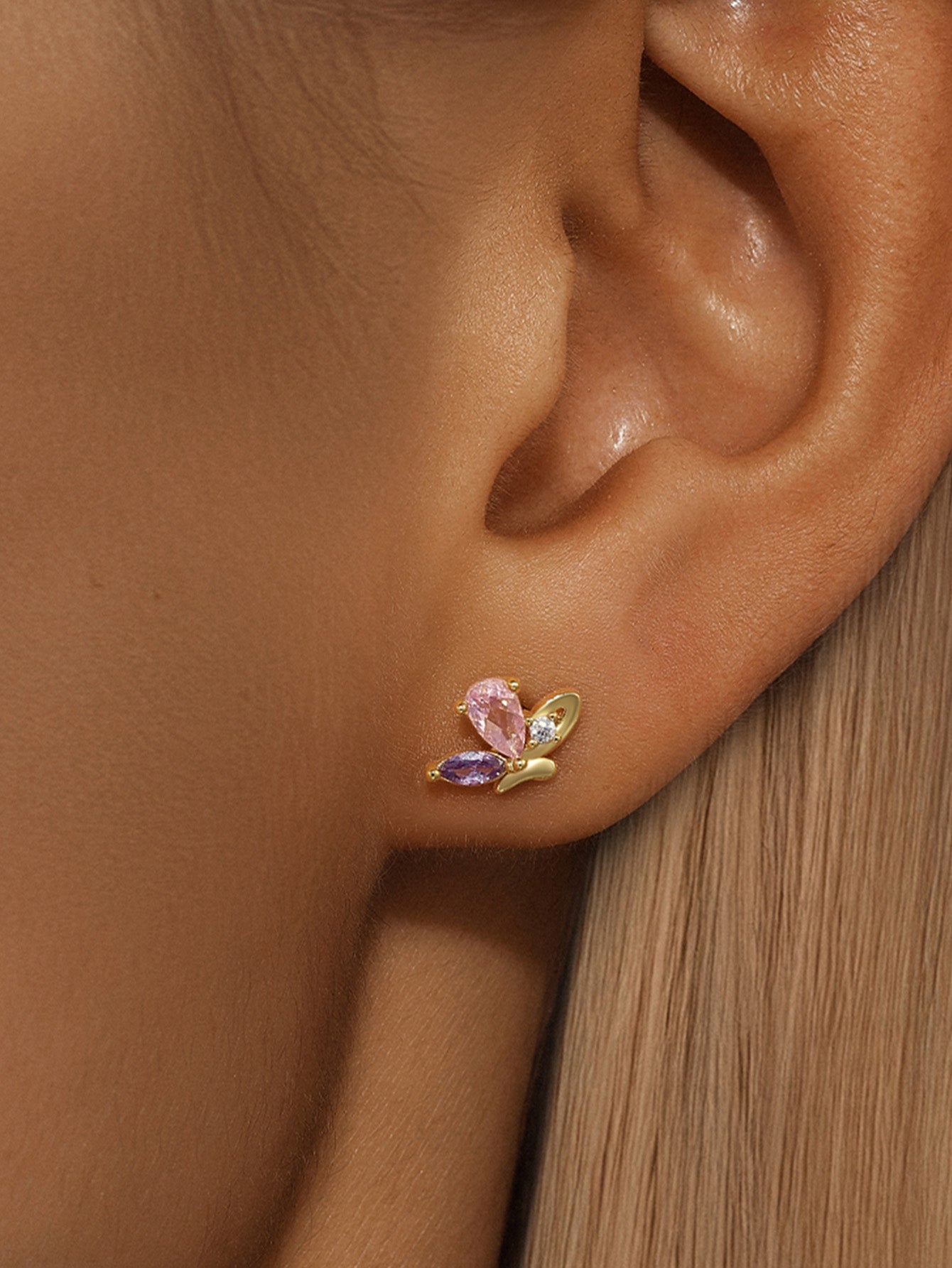 Olara 925 Sterling Silver Purple Marquise Zircon Elegant Butterfly Stud Earrings-Olarajewelry