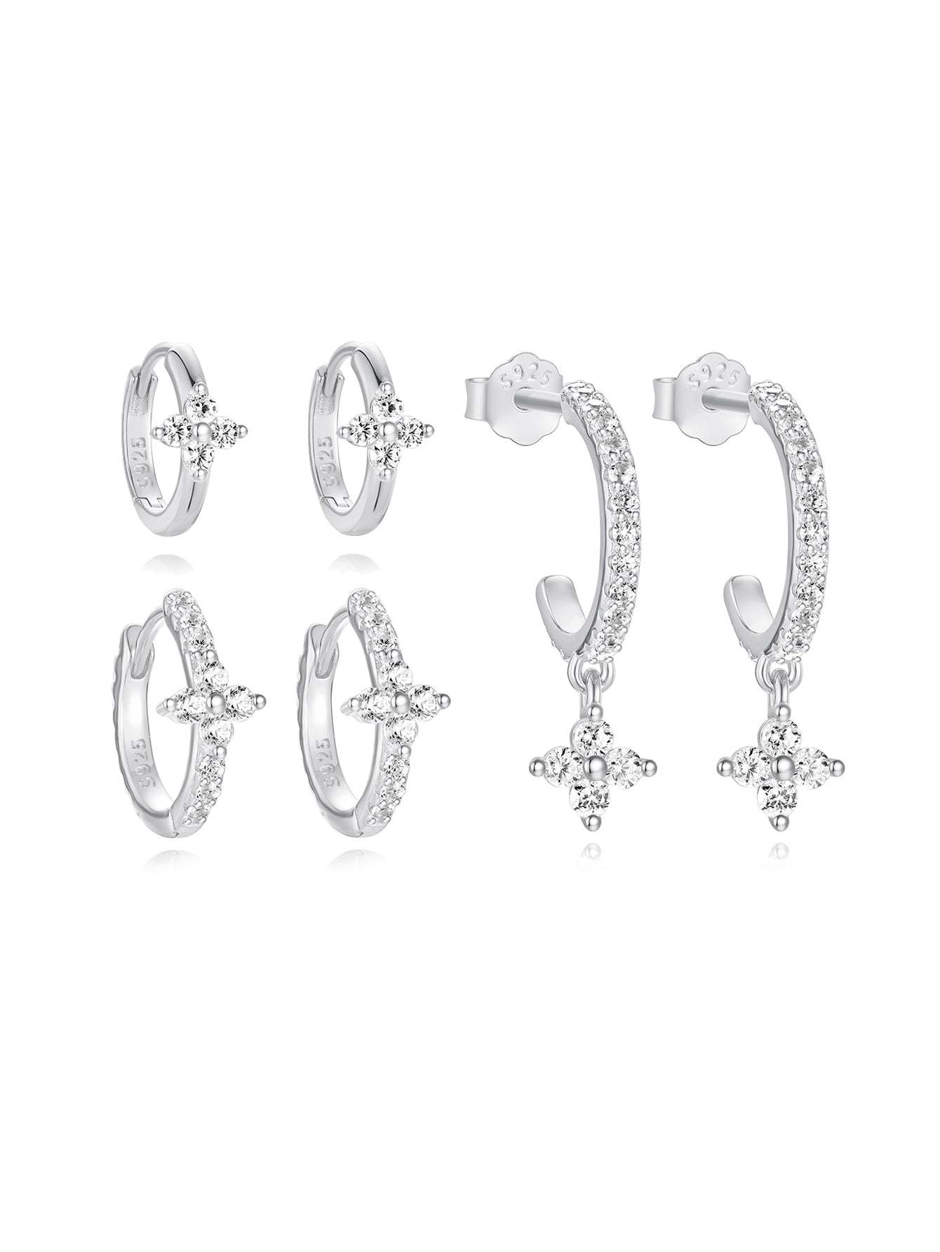 Olara 3pcs Floral Zircon Sterling Silver Earring Set-Olarajewelry