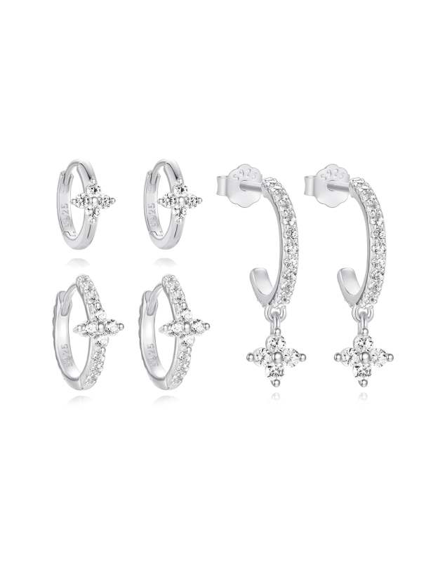 Olara 3pcs Floral Zircon Sterling Silver Earring Set-Olarajewelry