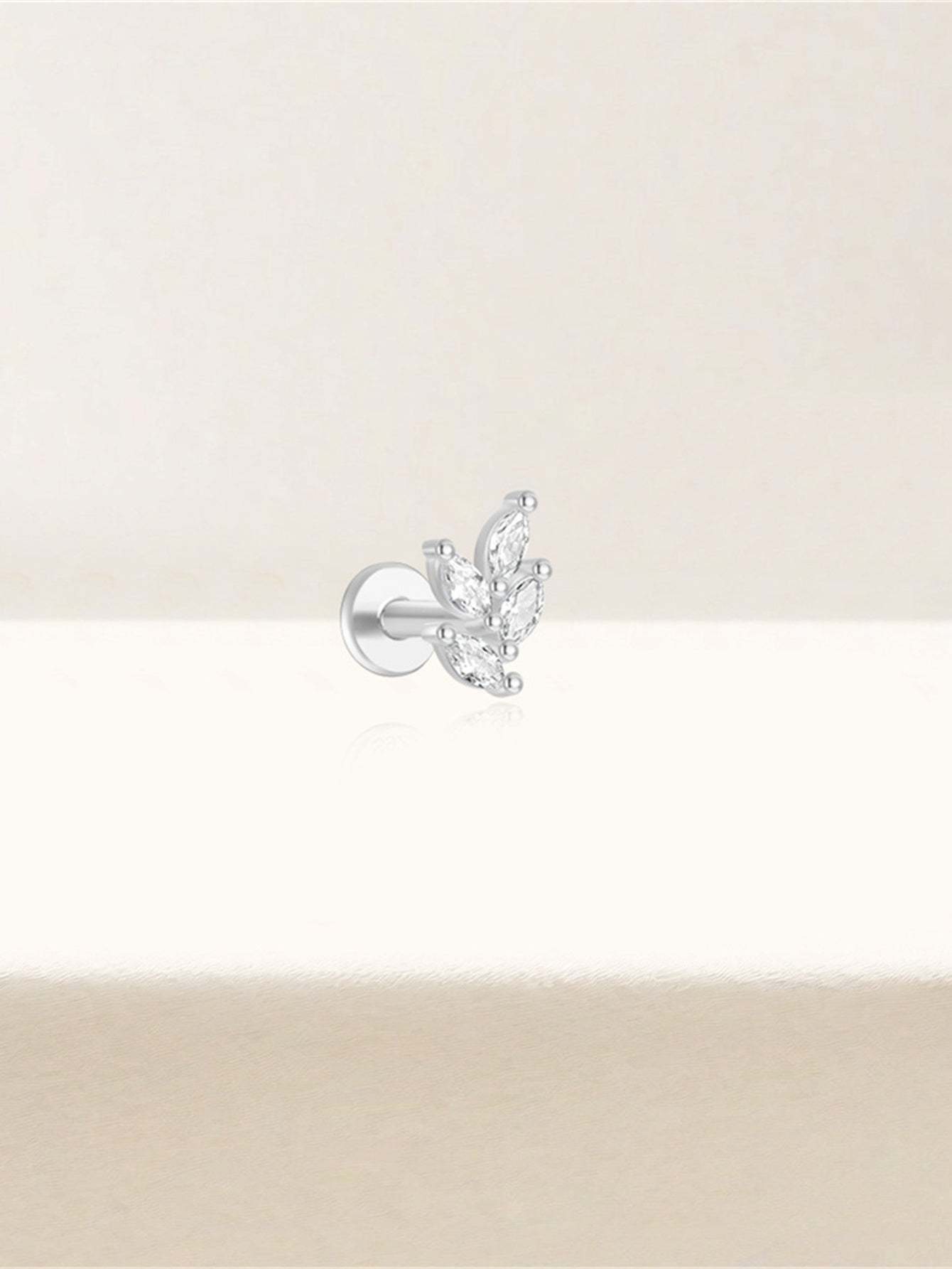 S925 Maquise Zircon Leaf Ear Piercing Stud-Olarajewelry