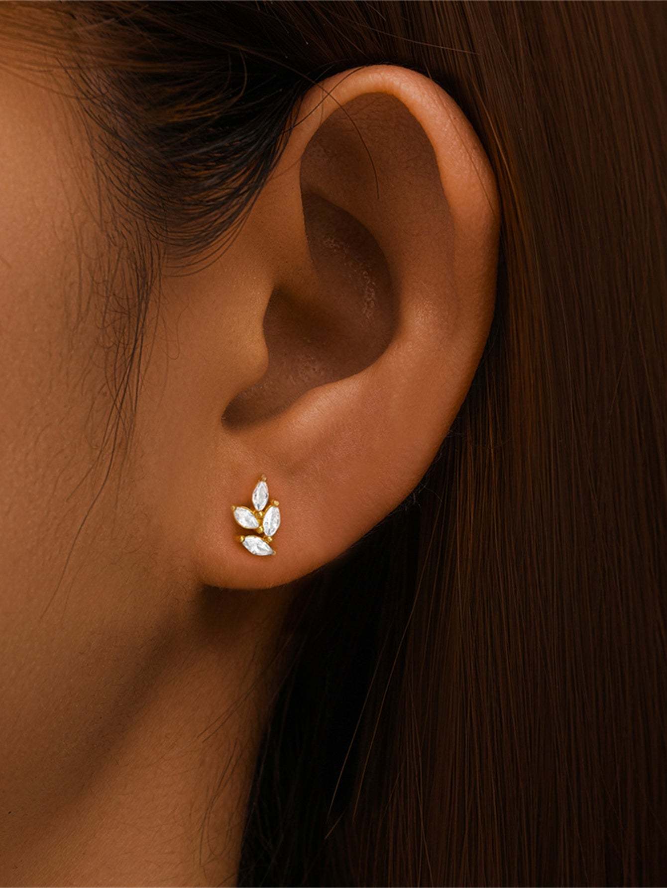 S925 Maquise Zircon Leaf Ear Piercing Stud-Olarajewelry