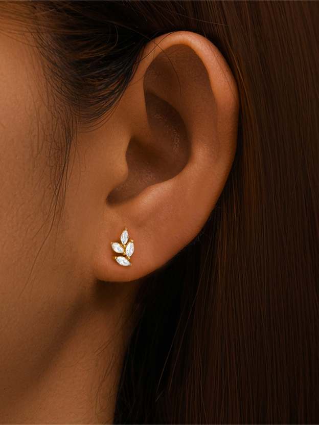 S925 Maquise Zircon Leaf Ear Piercing Stud-Olarajewelry