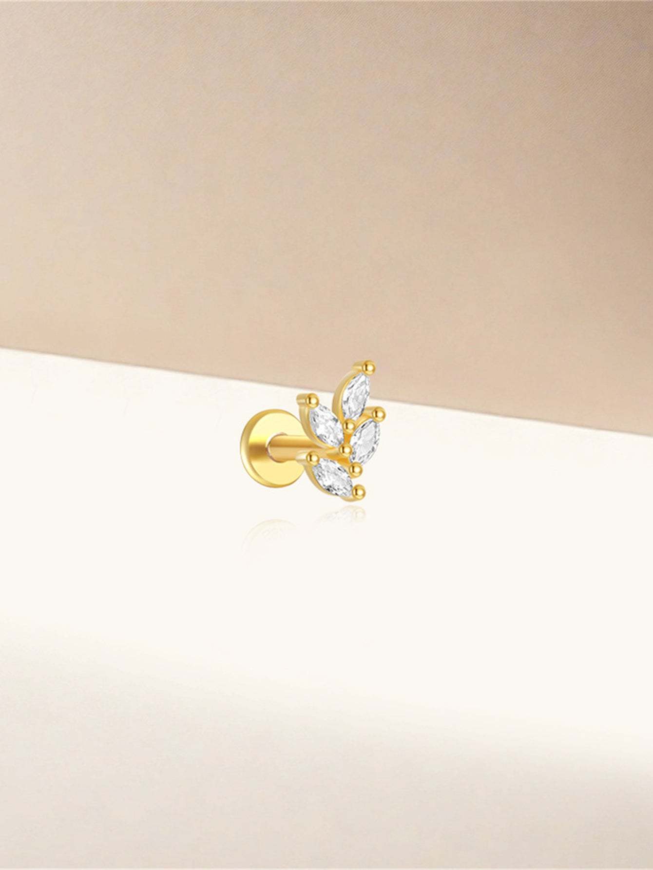 S925 Maquise Zircon Leaf Ear Piercing Stud-Olarajewelry