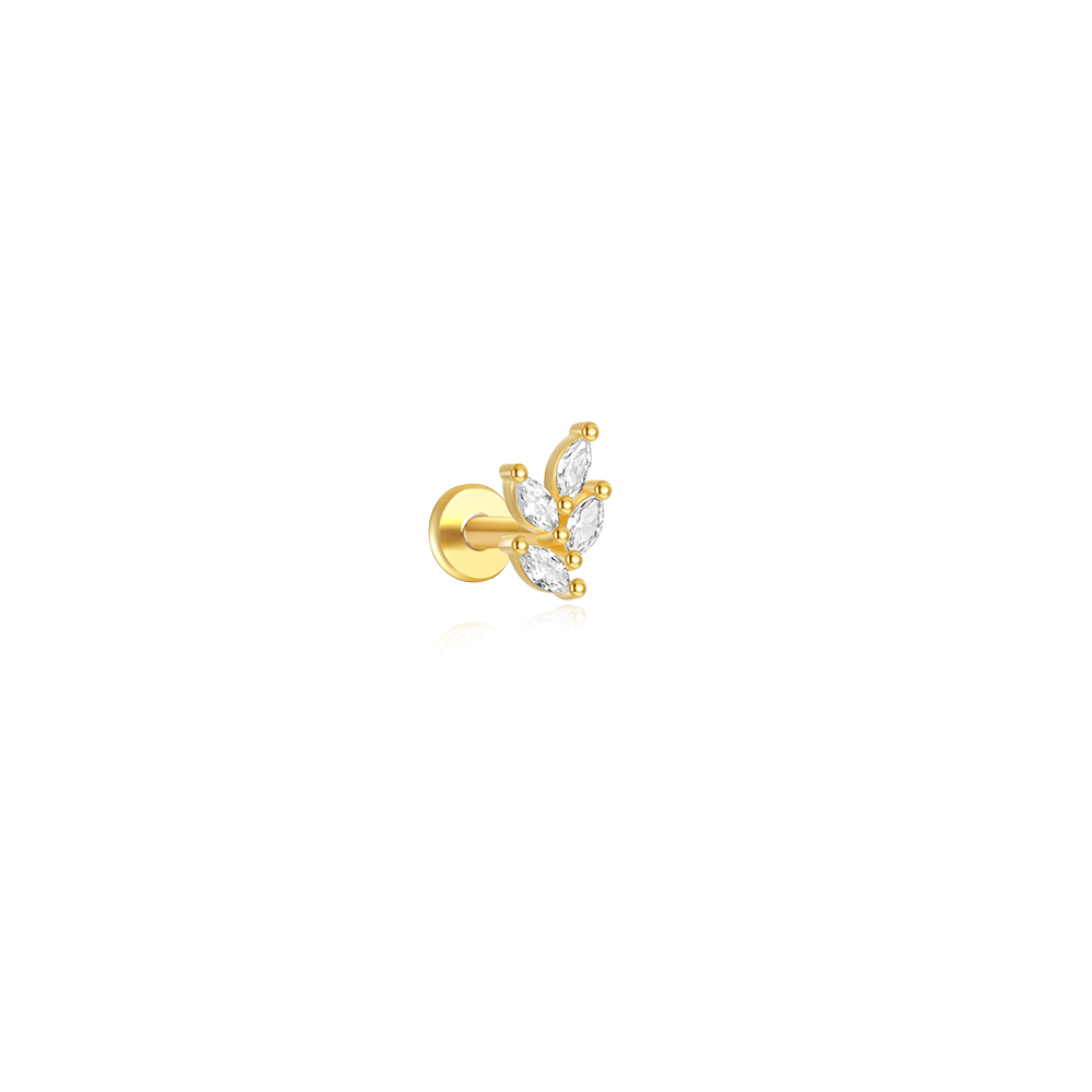 S925 Maquise Zircon Leaf Ear Piercing Stud-Olarajewelry