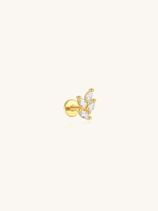 S925 Maquise Zircon Leaf Ear Piercing Stud-Olarajewelry