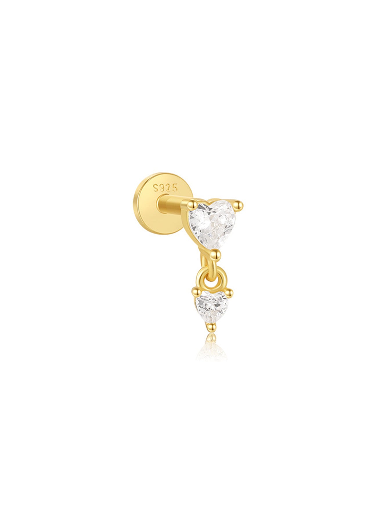 S925 Love Double Zircon Ear Piercing Stud-Olarajewelry