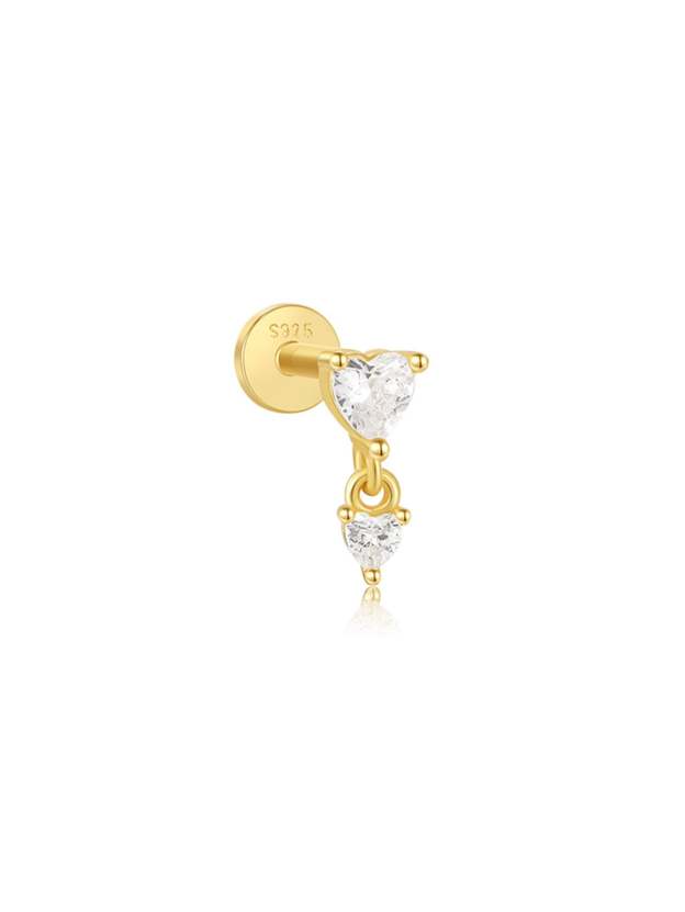 S925 Love Double Zircon Ear Piercing Stud-Olarajewelry