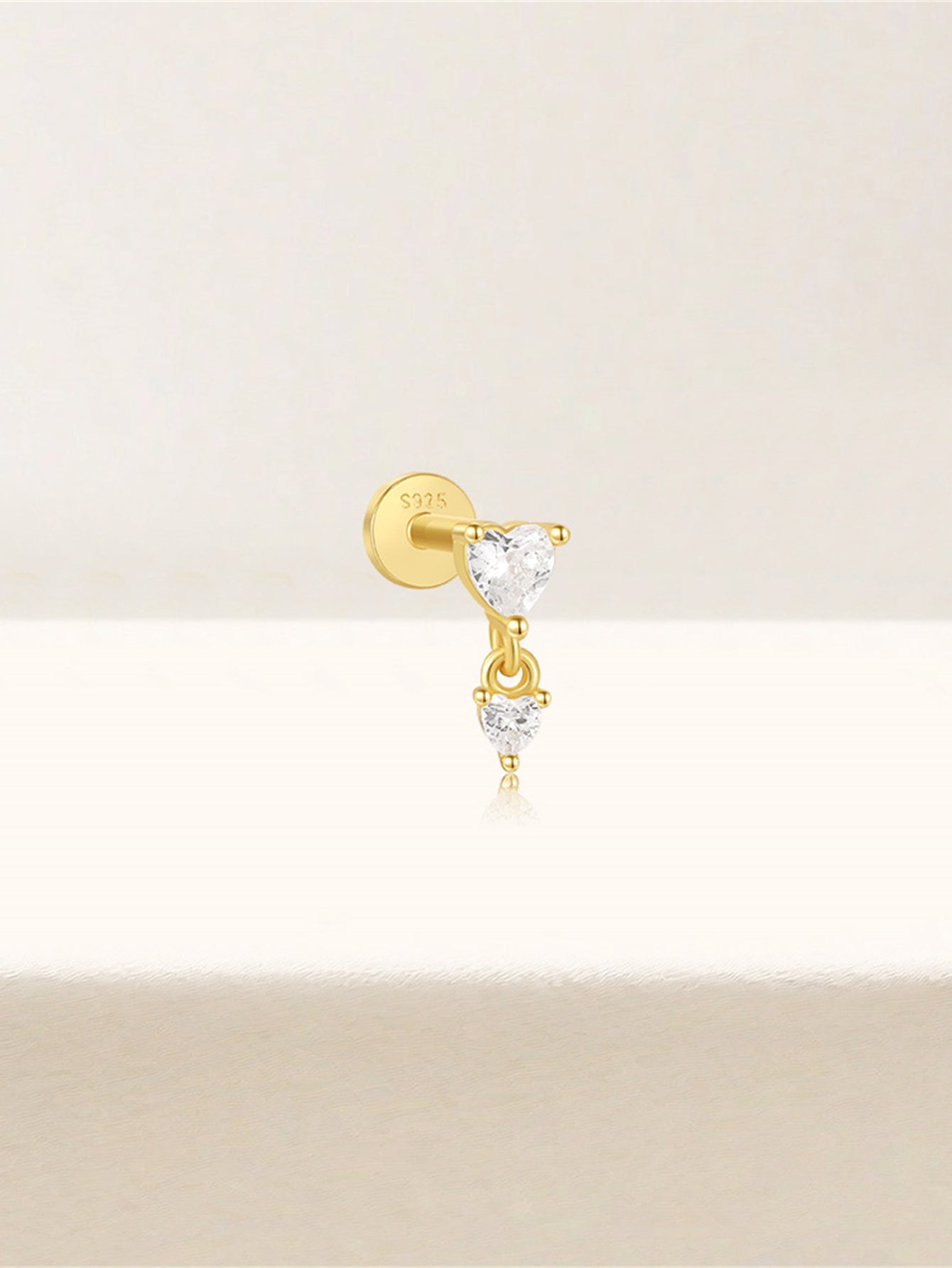 S925 Love Double Zircon Ear Piercing Stud-Olarajewelry